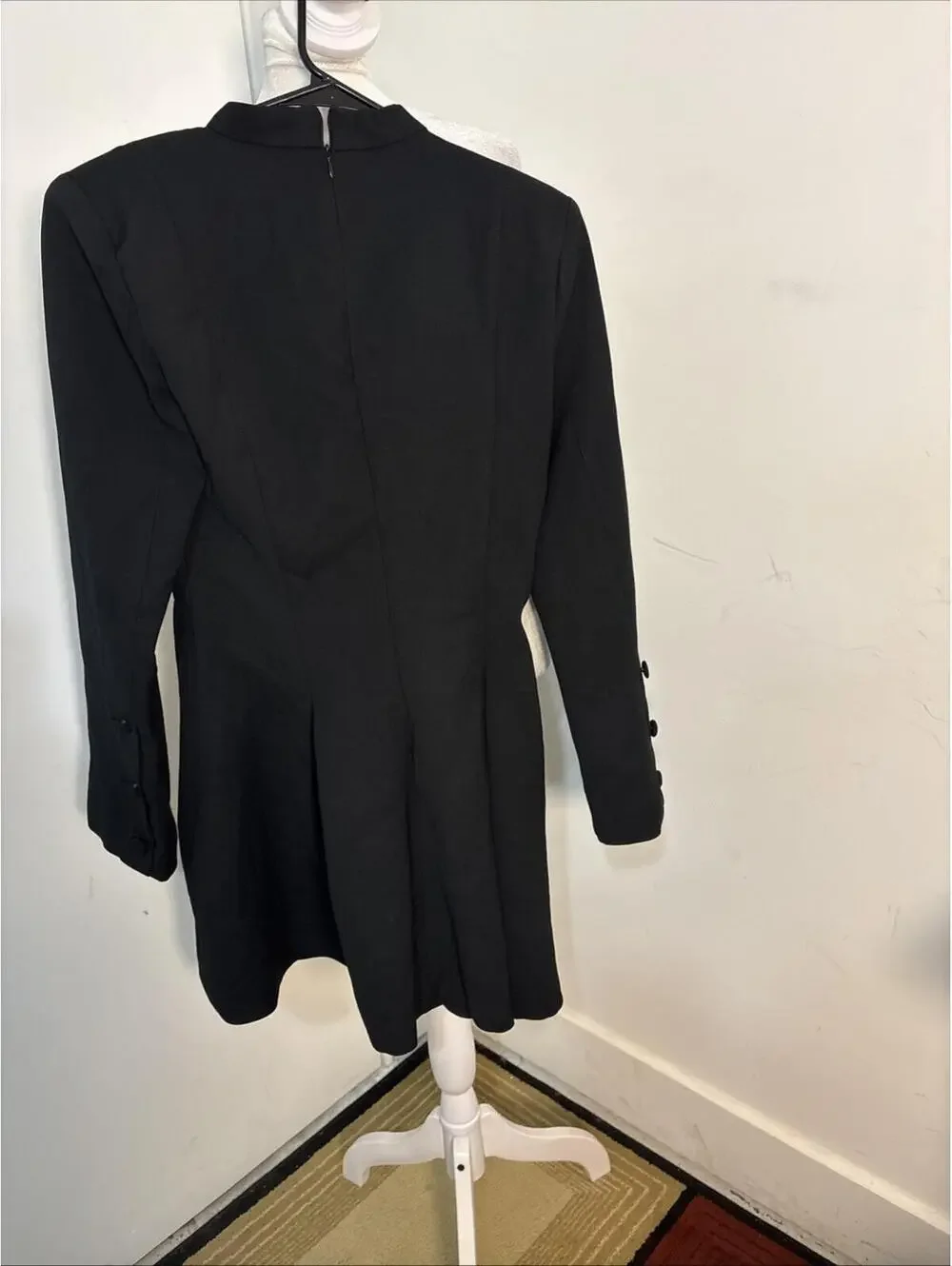 New Zara Black Flare‎ LS Bell Shoulder Bads Deep Vneck Small